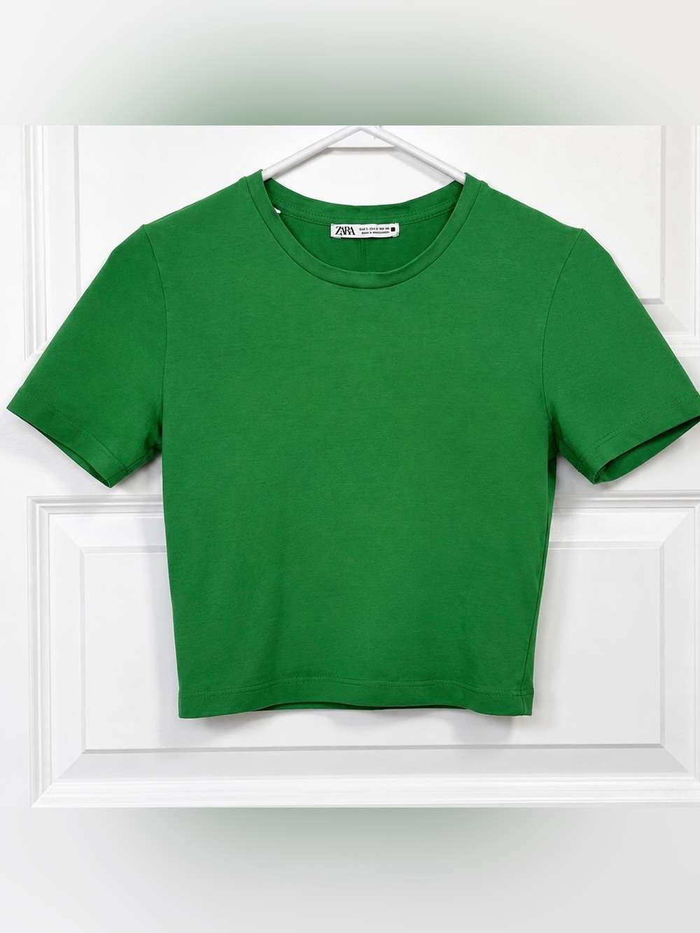 Zara Green Fitted Baby Tee Crop Top Small Y2K